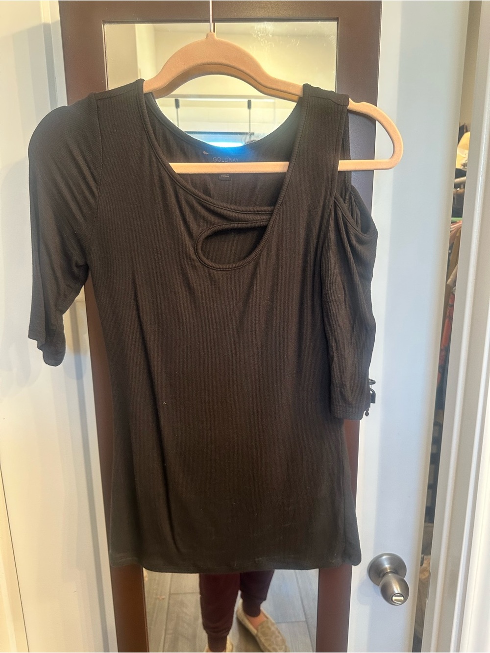 Cutout Shoulder Black Women's Top
